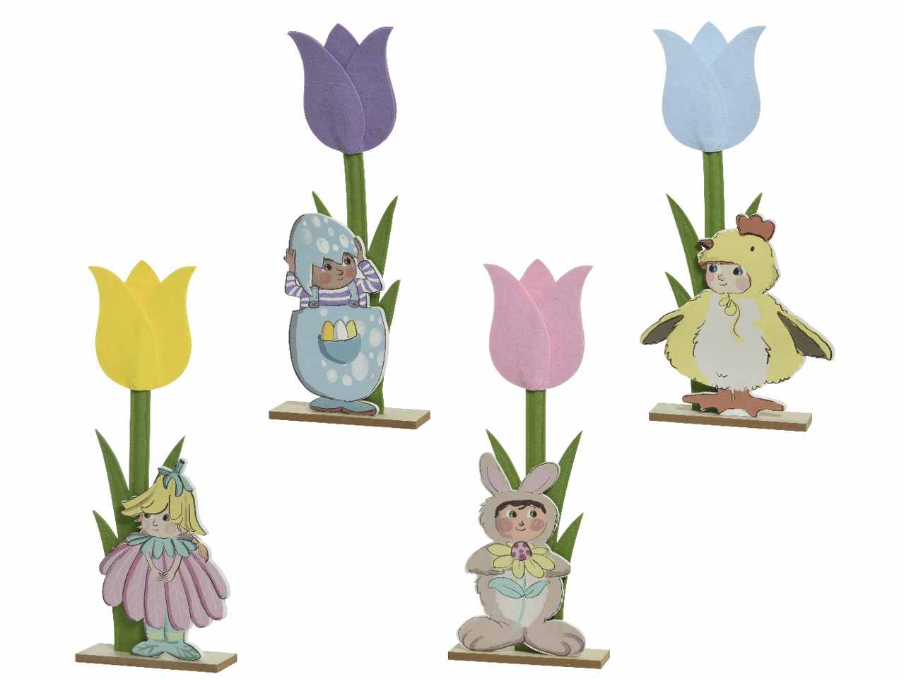 Fiore in feltro con piedistallo figure gli amici del prato 4 assortimenti 7xh.60cm