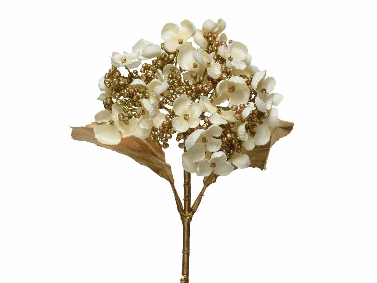 Ortensia e foglie oro 19x15x67cm crema