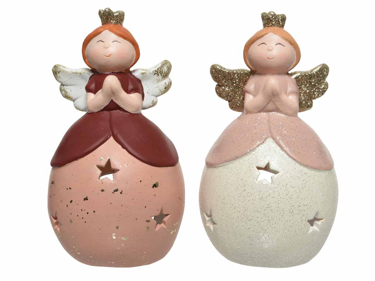 Portatealight 11x9,8x19,6cm in terracotta rosa/bianco