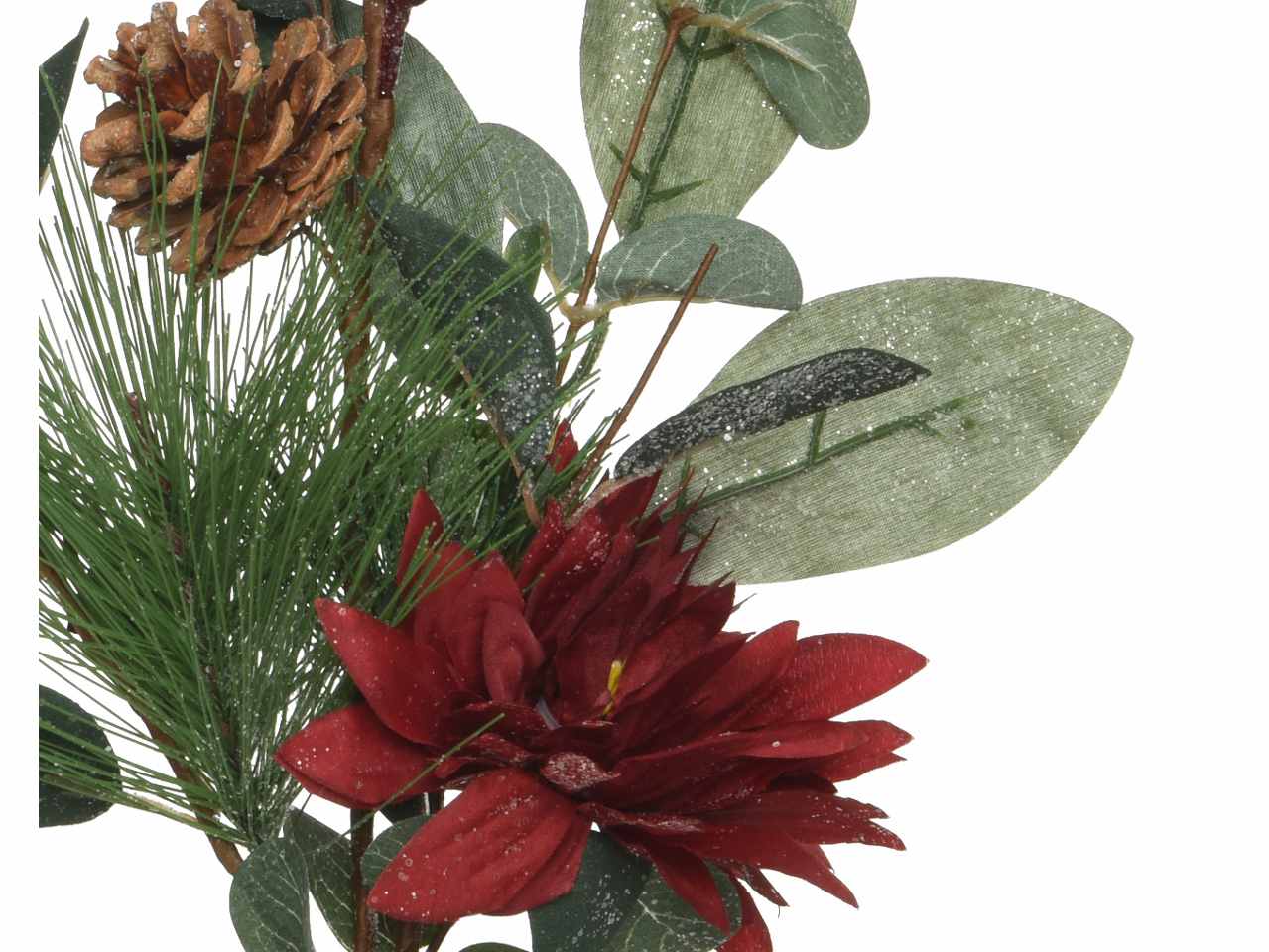 Ramo con bacche, fiore e  pigna 13x5x70cm rosso/verde