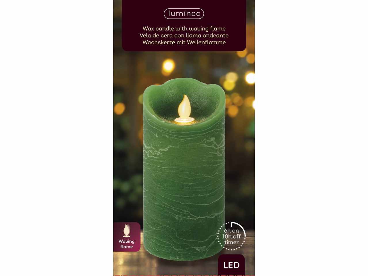 Candela verde led bianco caldo 15cm d.7,5cm funzionamento a batteria uso interno