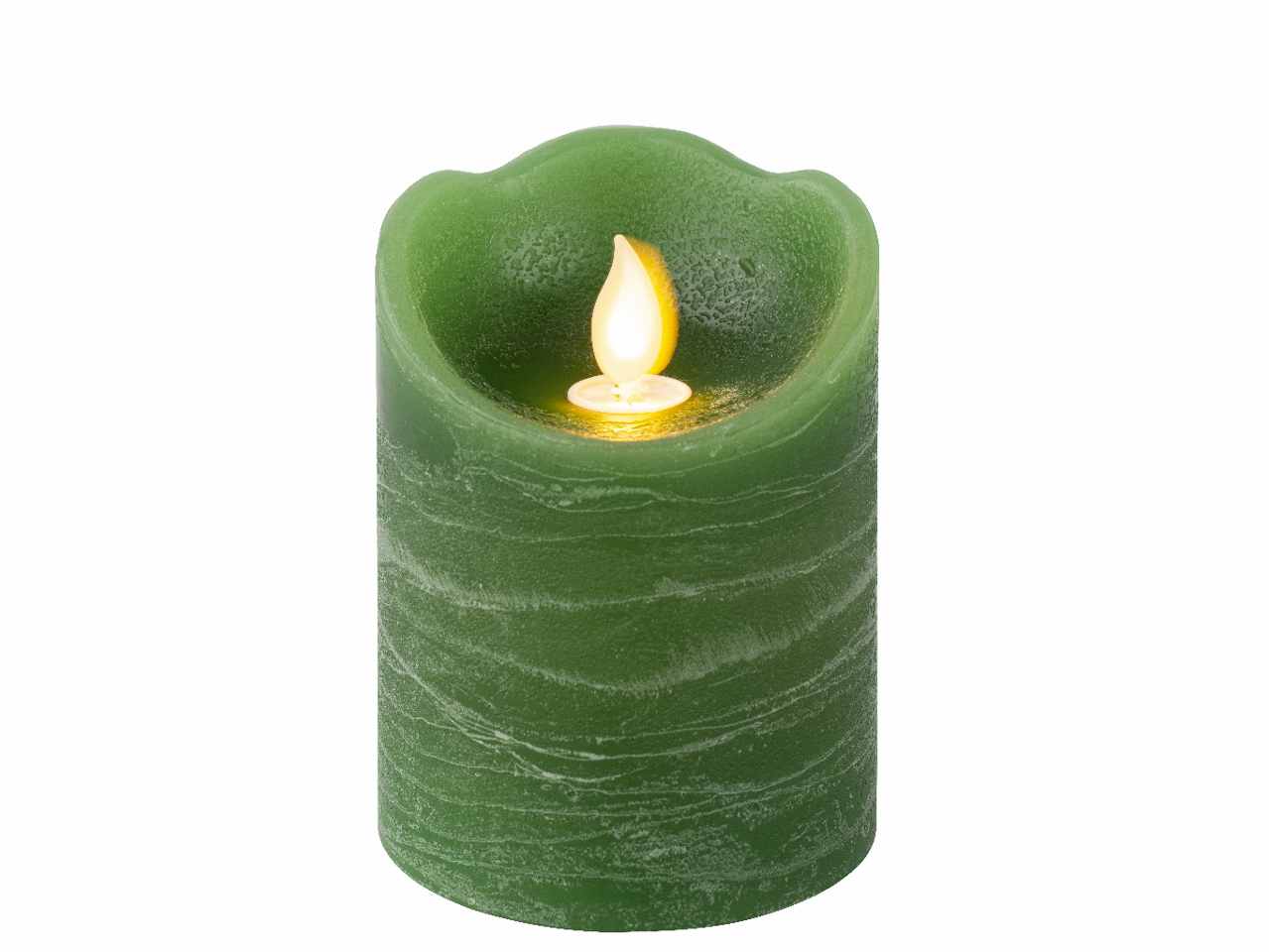 Candela verde led bianco caldo 10cm d.7,5cm funzionamento a batteria uso interno