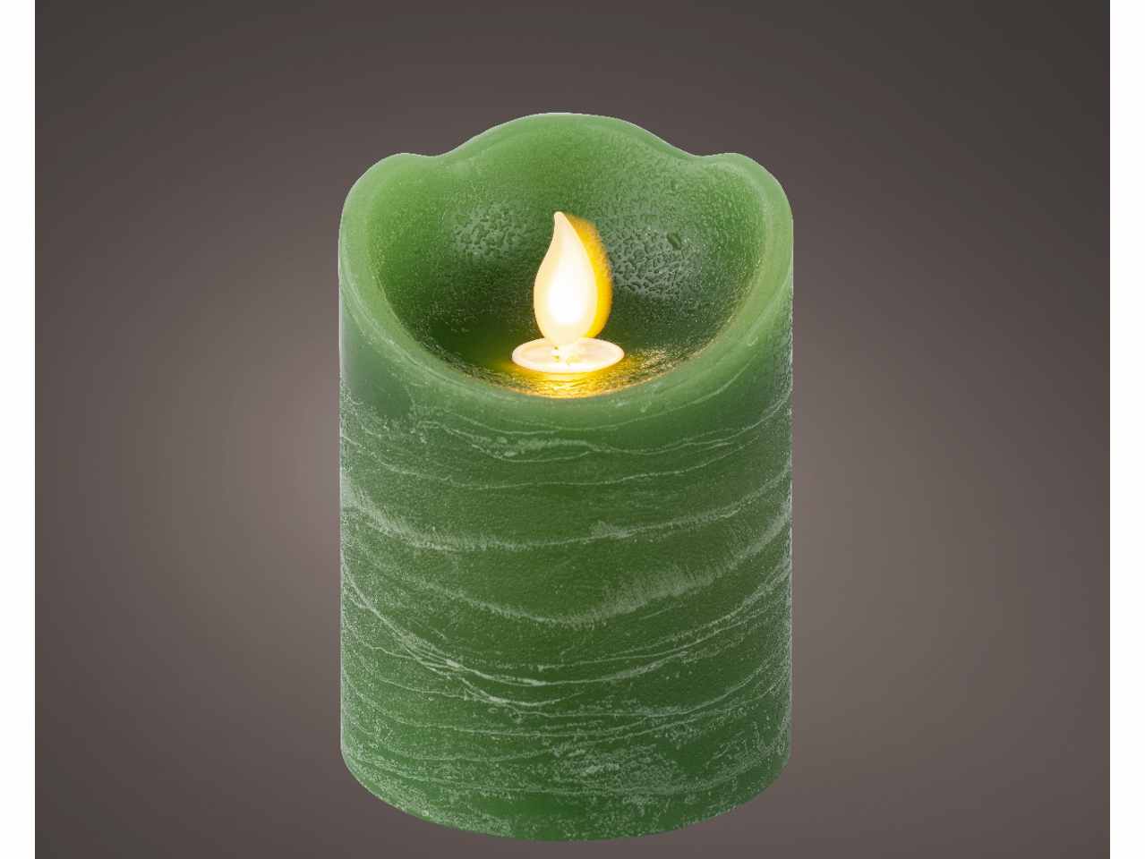 Candela verde led bianco caldo 10cm d.7,5cm funzionamento a batteria uso interno