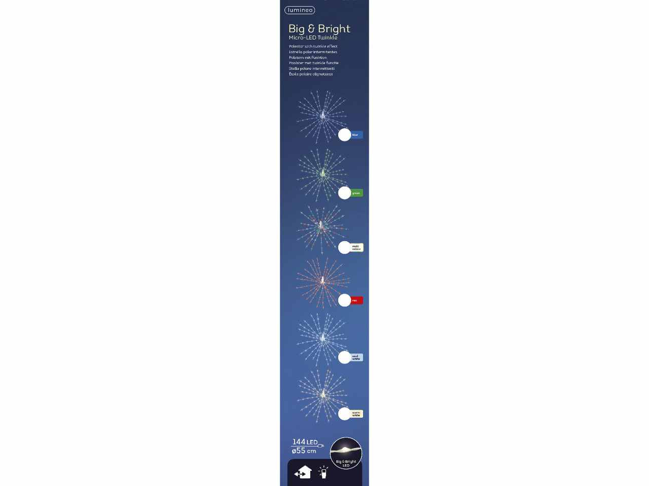 Stella di natale microled 8funzioni con funzione effetto scintillio uso esterno d.55cm colori assortiti
