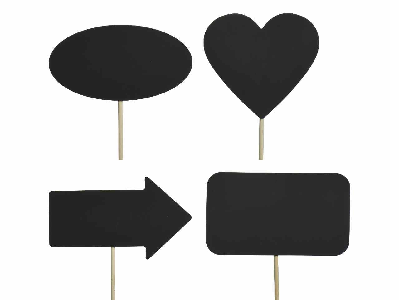 Lavagna in mdf con steccoin legno di pino da interno ed esterno 4 forme assortite ovale cuore rettangolo e freccia 25x.h.42cm