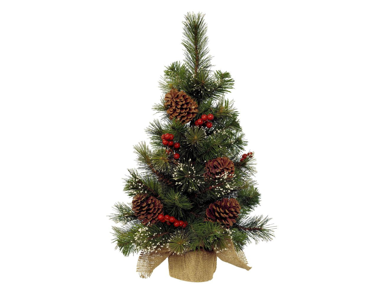 Albero di natale mini con bacche e pigne per uso interno colore verde bianco misura alt.75cmd.45cm