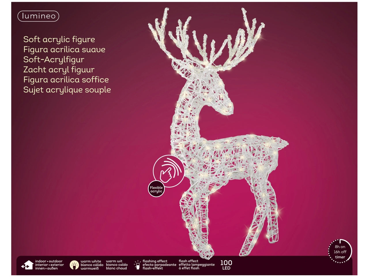Renna decorativa con led 52x32x94cm effetto lampeggiante bianca per uso esterno