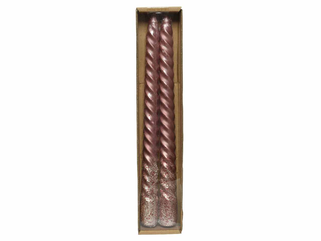 Candela torciglione 25cmxd.2,2cm rosa effetto metallico con glitter