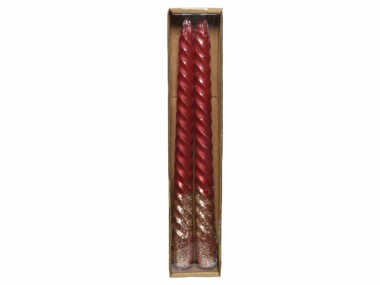 Candela torciglione 25cmxd.2,2cm rosso effetto metallico con glitter