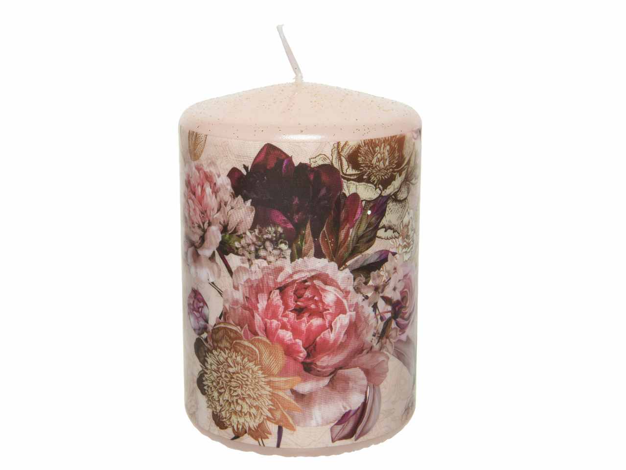 Candela con decoro floreale 10cm d.7cm crema