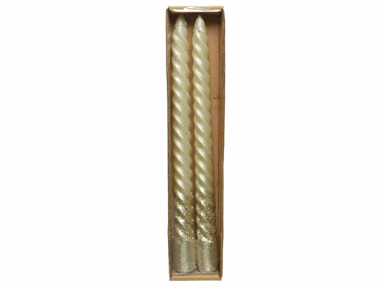 Candela torciglione 25cmxd.2,2cm crema effetto metallico con glitter