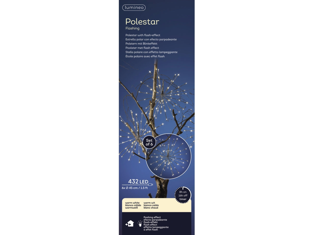 Stella polare a led d.45x200cm con effetto lampeggiante argento per uso esterno