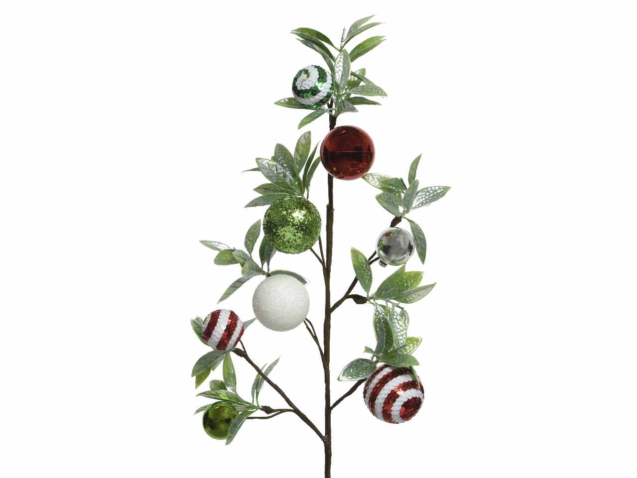Ghirlanda verde  5x20x65cm con sfere rosse e bianche in polietilene