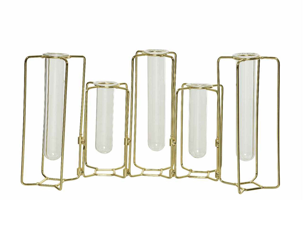 Vaso in vetro finitura lucida con struttura in metallo colore oro 6xh.17cm