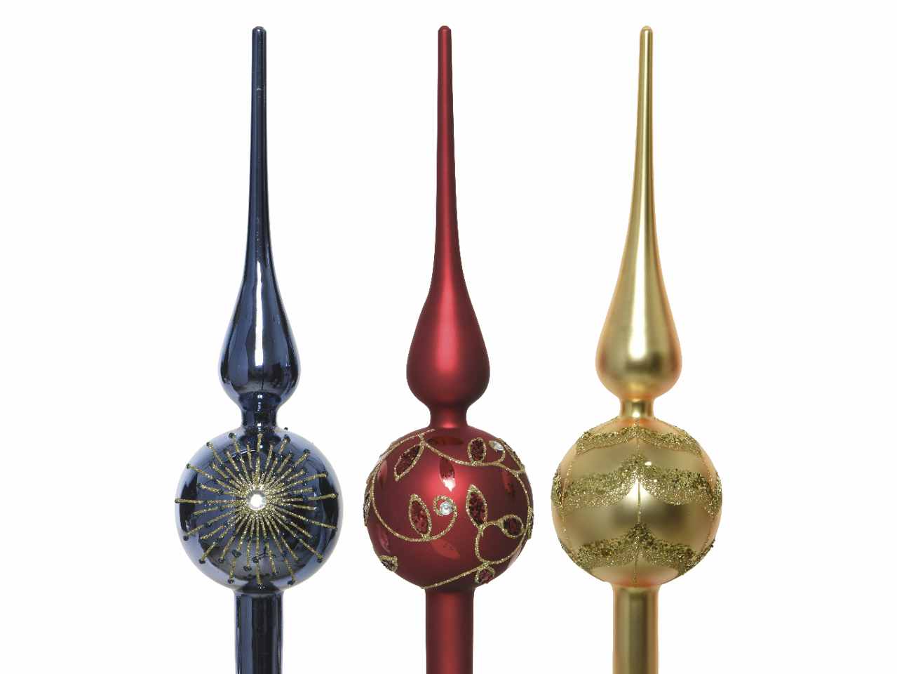 Puntale in vetro opaco 31xd.8cm nei colori blu notte, oro e rosso