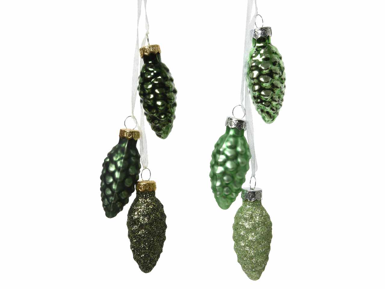 Appendino pigna in vetro lucido e opaco con glitter d.2,5cm verde