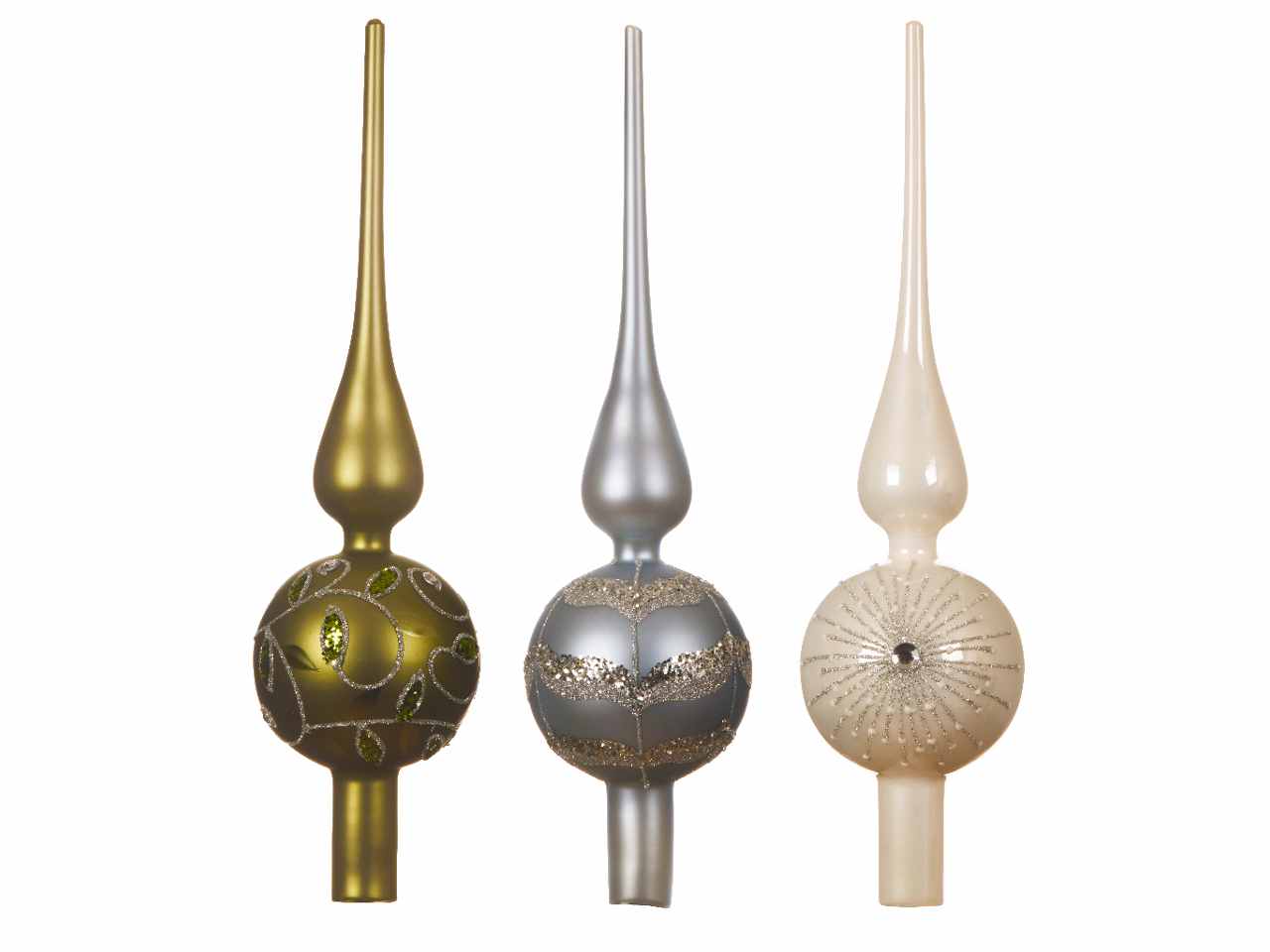 Puntale in vetro opaco 31xd.8cm nei colori bianco, argento e oro