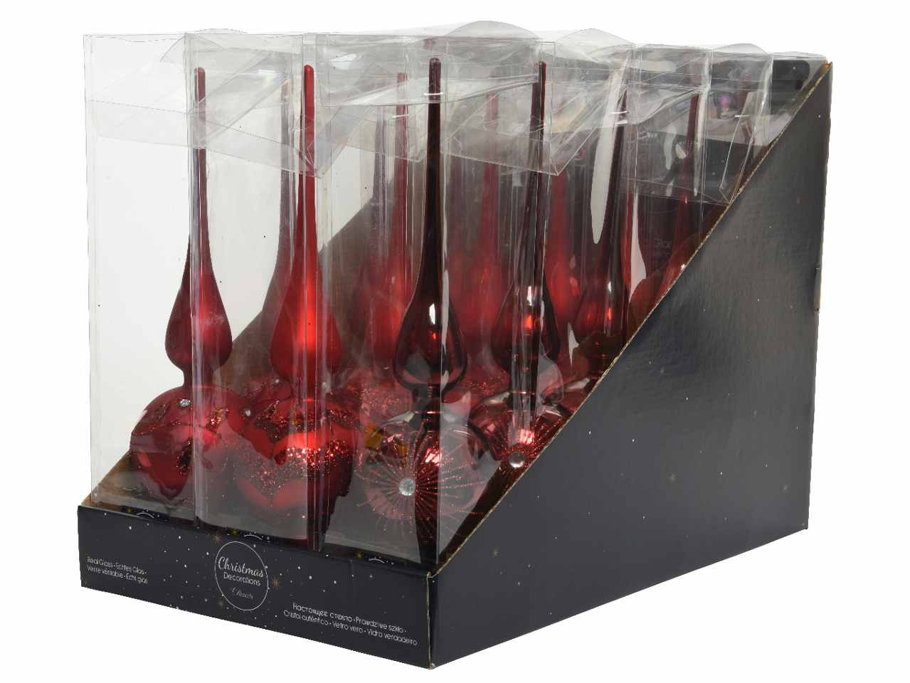 Puntale albero in vetro opaco e lucido con glitter 31cmxd.8cm rosso