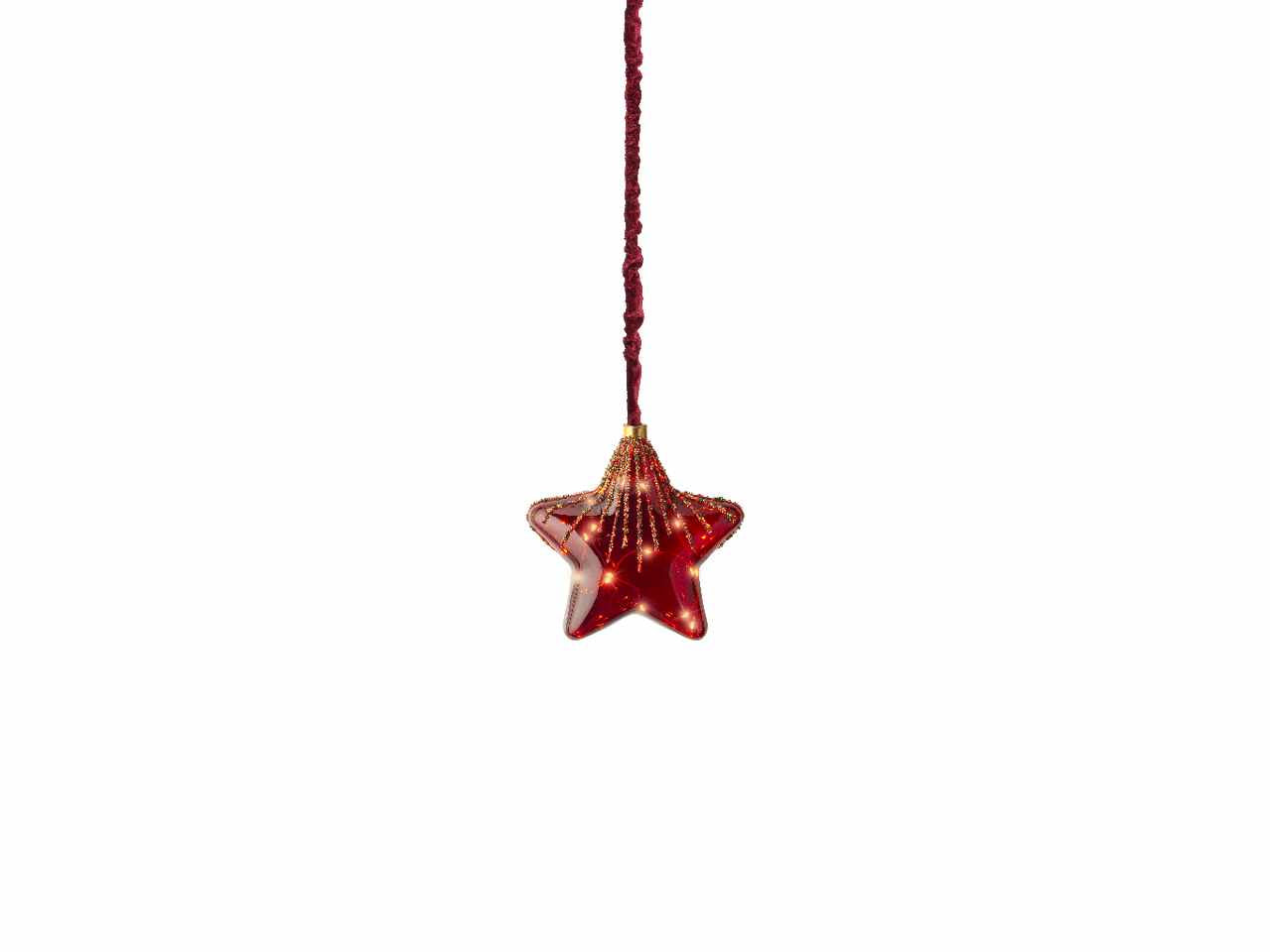 Stella con microled bianco caldo d.20cm rosso con funzionamento a batteria e uso interno da appendere
