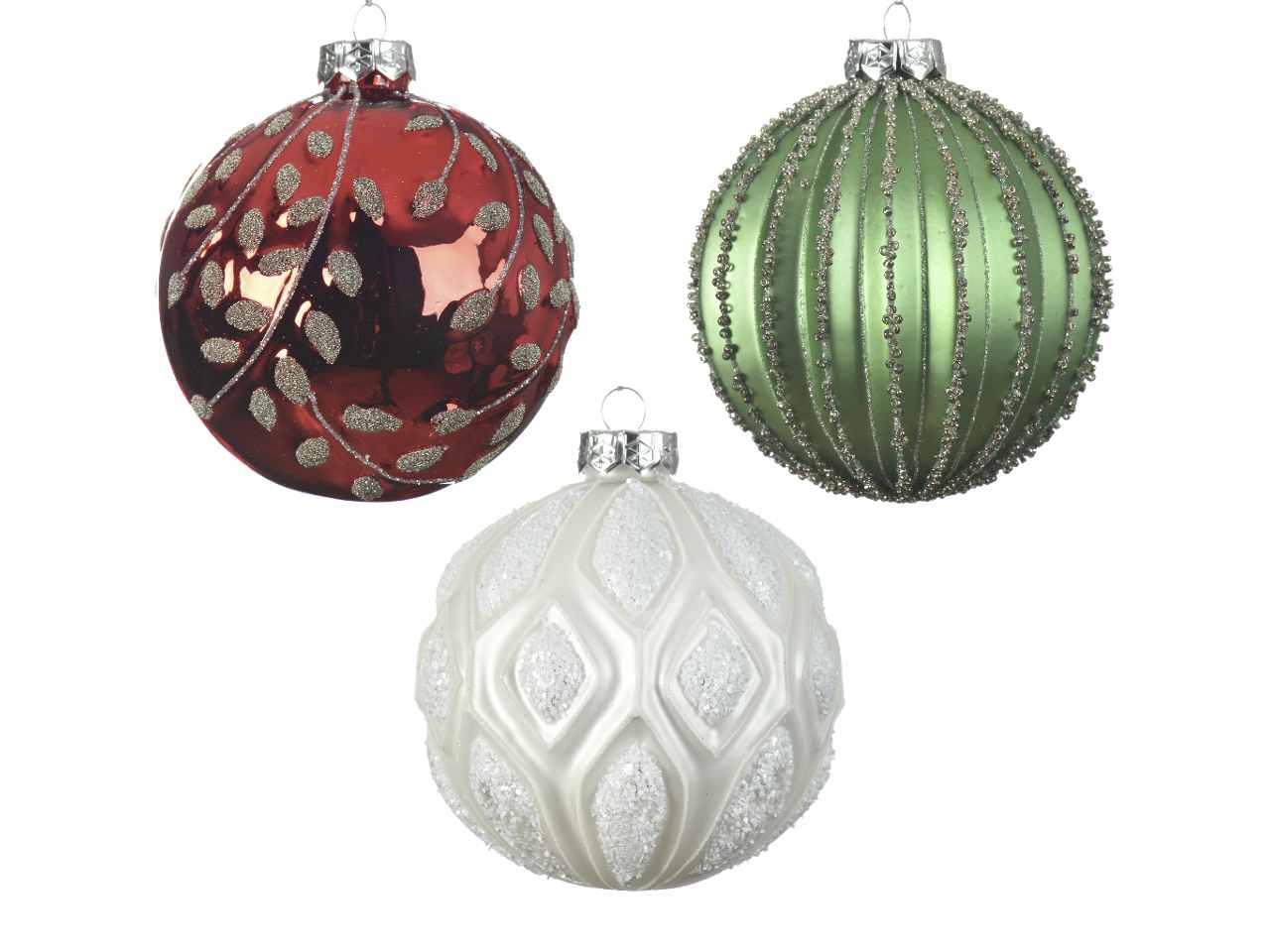 Sfera in vetro d.10cm nei colori bianco verde e rosso
