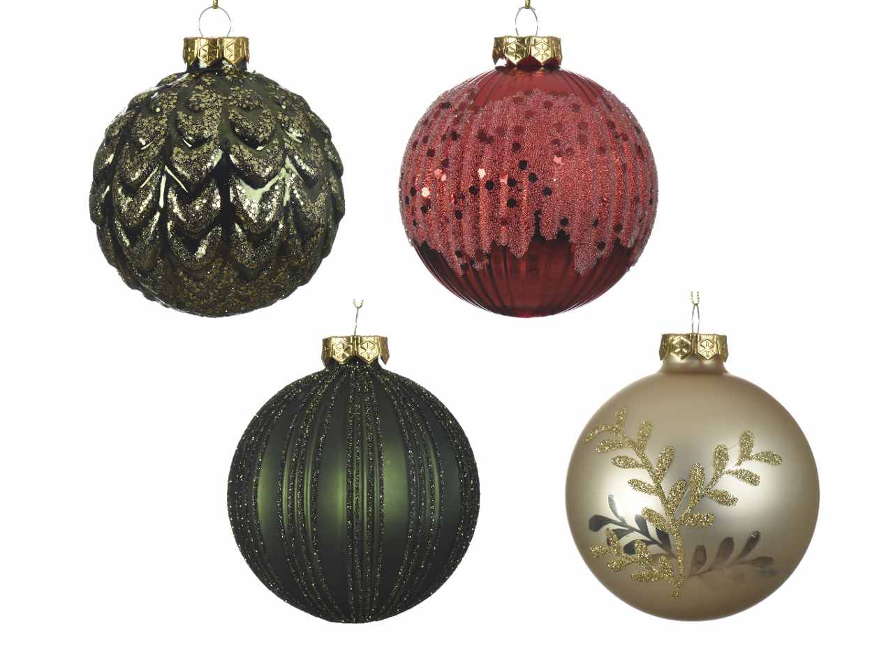 Sfera in vetro d.8cm nei colori oro rosso e verde