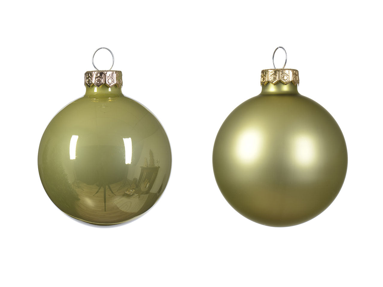 Palline di natale in vetro finitura smaltata e opaca colore pistacchio misura d.6cm