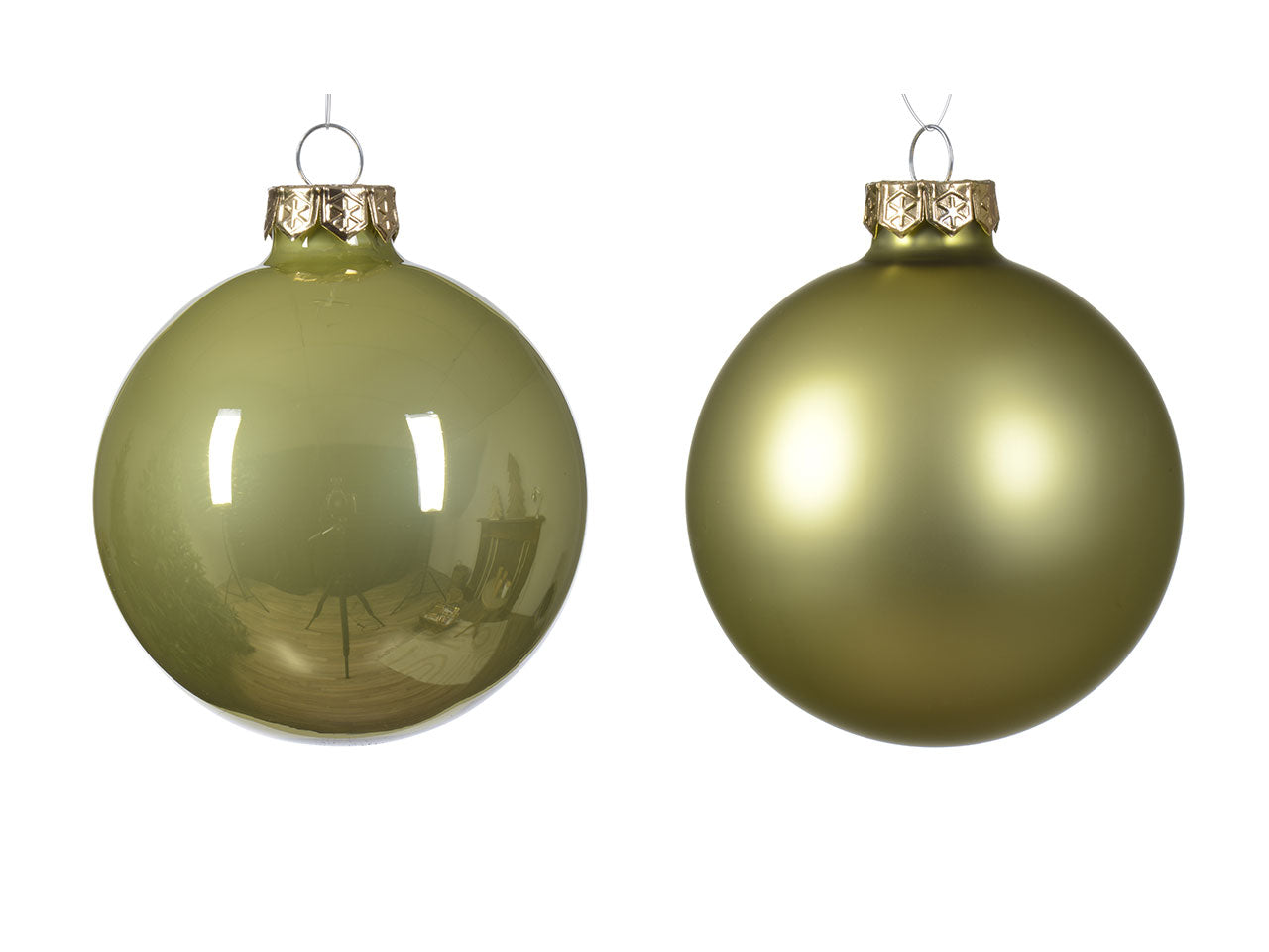 Palline di natale in vetro finitura smaltata e opaca colore pistacchio misura d.8cm