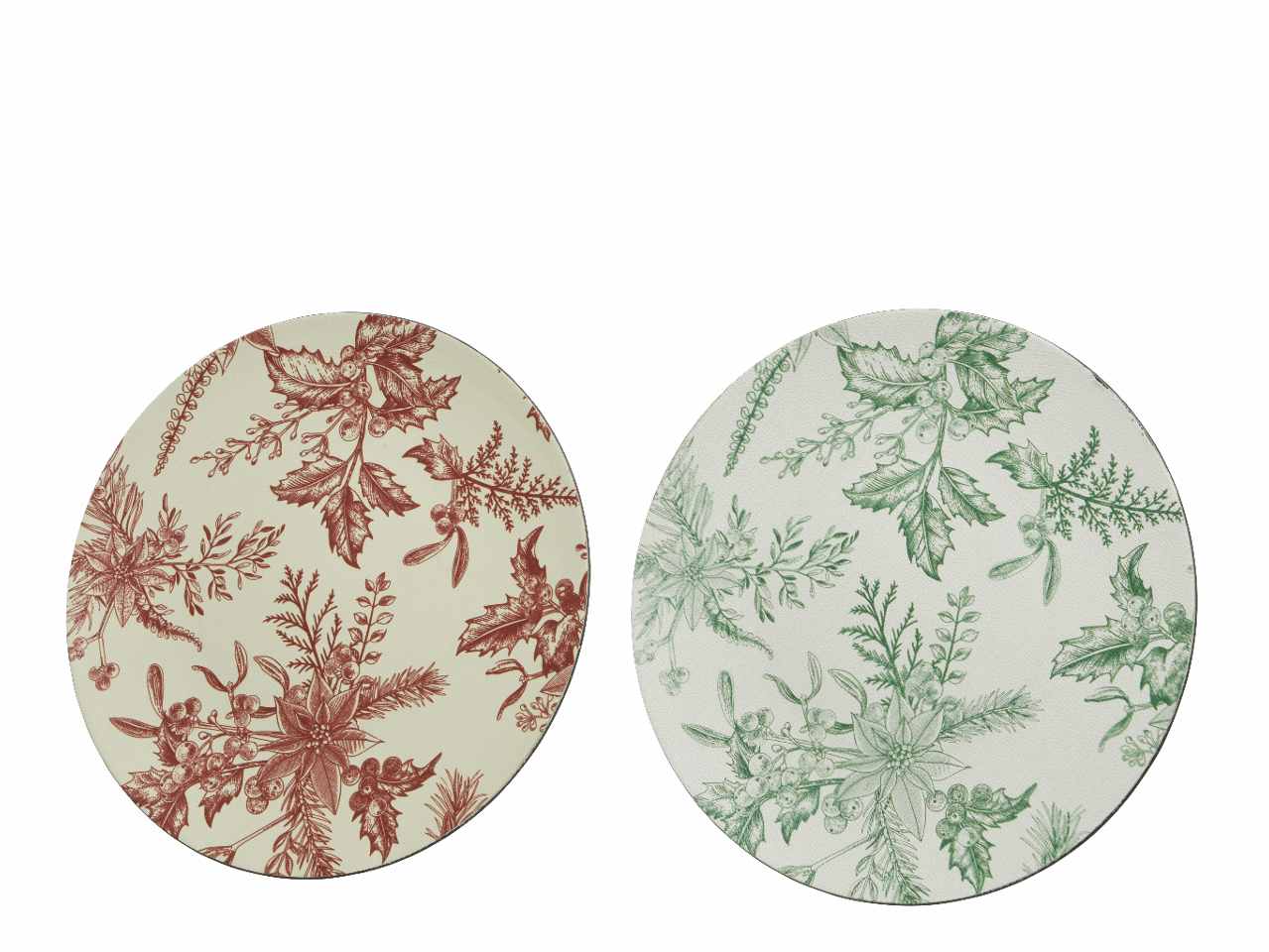 Sottopiatto d.33cm con stampa floreale nei colori verde e rosso
