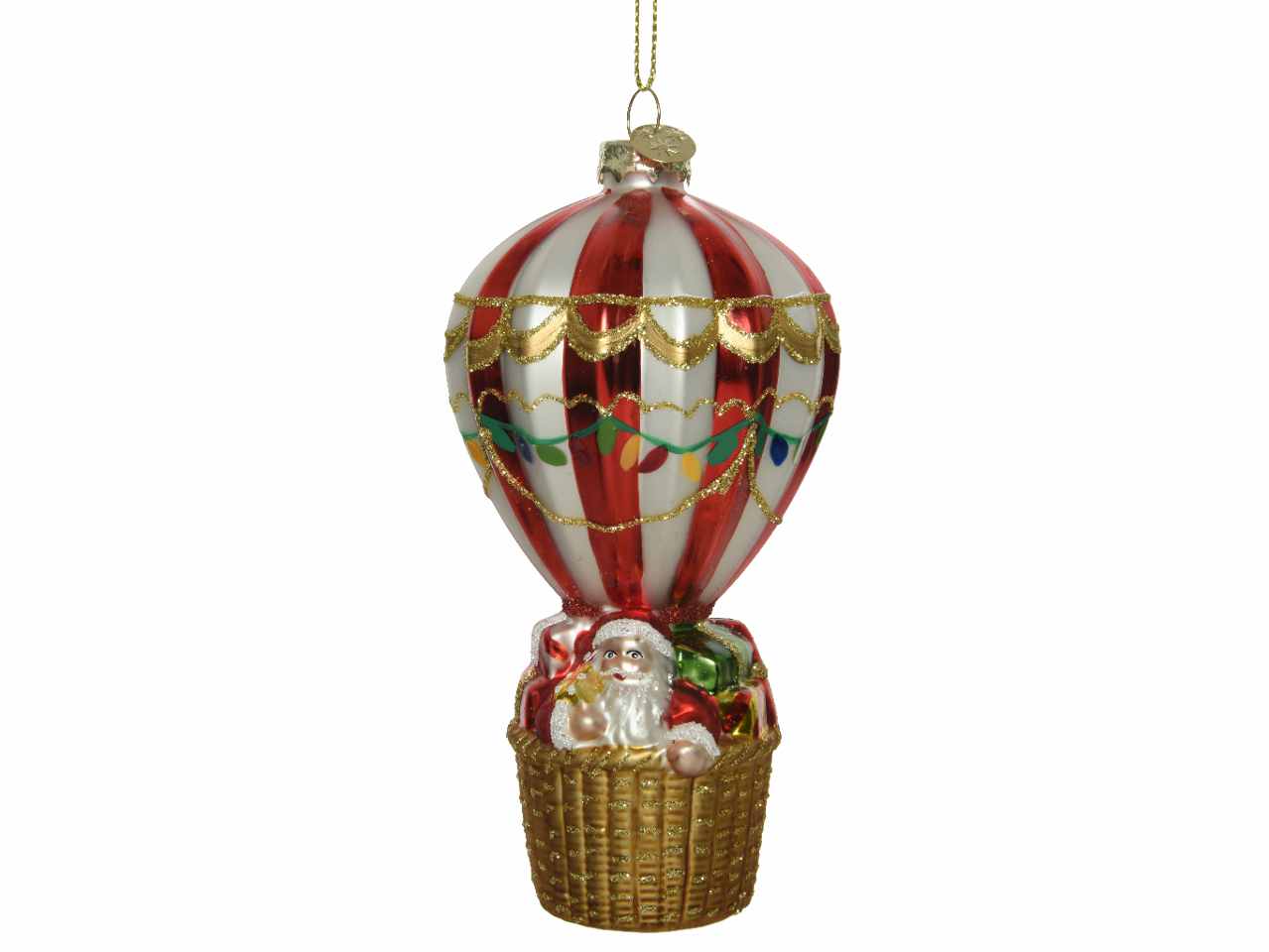 Mongolfiera in vetro con glitter e gifts 16cm d.7,2cm rosso