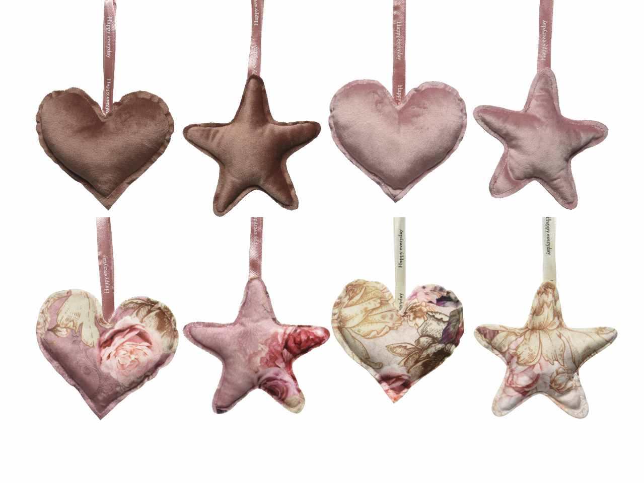 Appendino cuore/stella in velluto nei colori rosa e oro