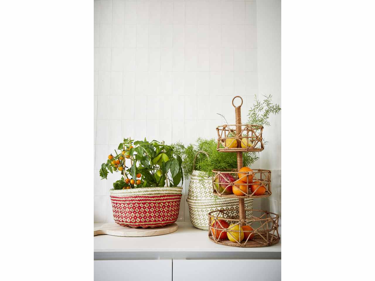 Cesto tondo in alga marina con manici 2 assortimenti 2 diverse strutture d.35xh.40cm