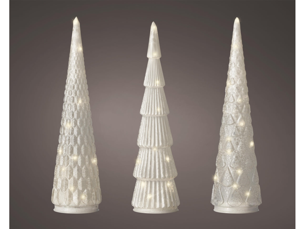 Alberello in vetro decorativo d.9x35cm con led a batteria bianco in 3 assortimenti