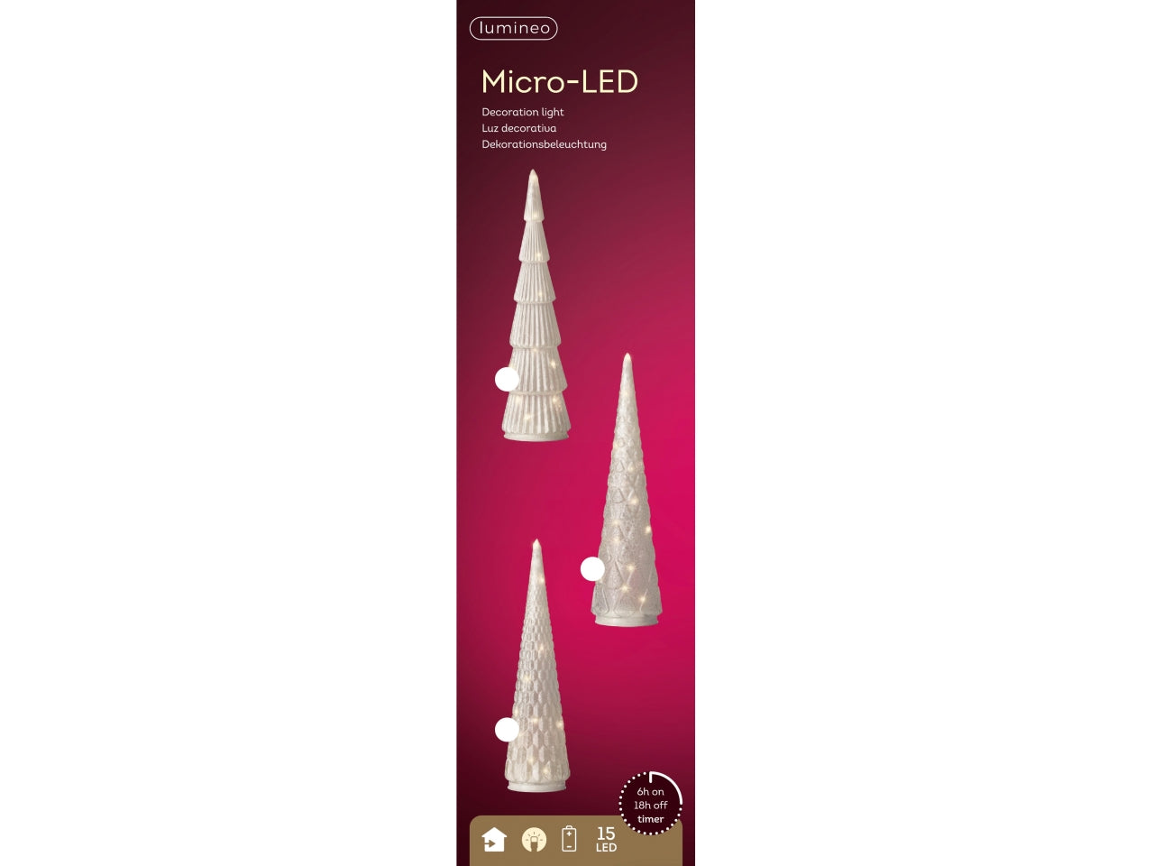 Alberello in vetro decorativo d.9x35cm con led a batteria bianco in 3 assortimenti