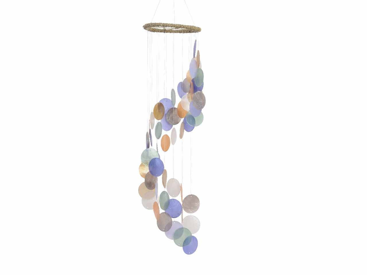 Appendino decorativo con conchiglie di forma rotonda da interno ed esterno con gancio e passante in nylon 14.5xh.62cm