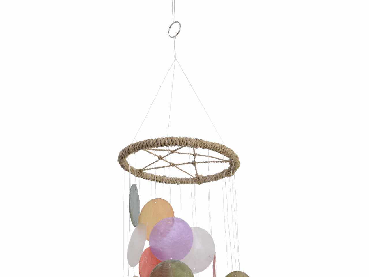 Appendino decorativo con conchiglie di forma rotonda da interno ed esterno con gancio e passante in nylon 14.5xh.62cm
