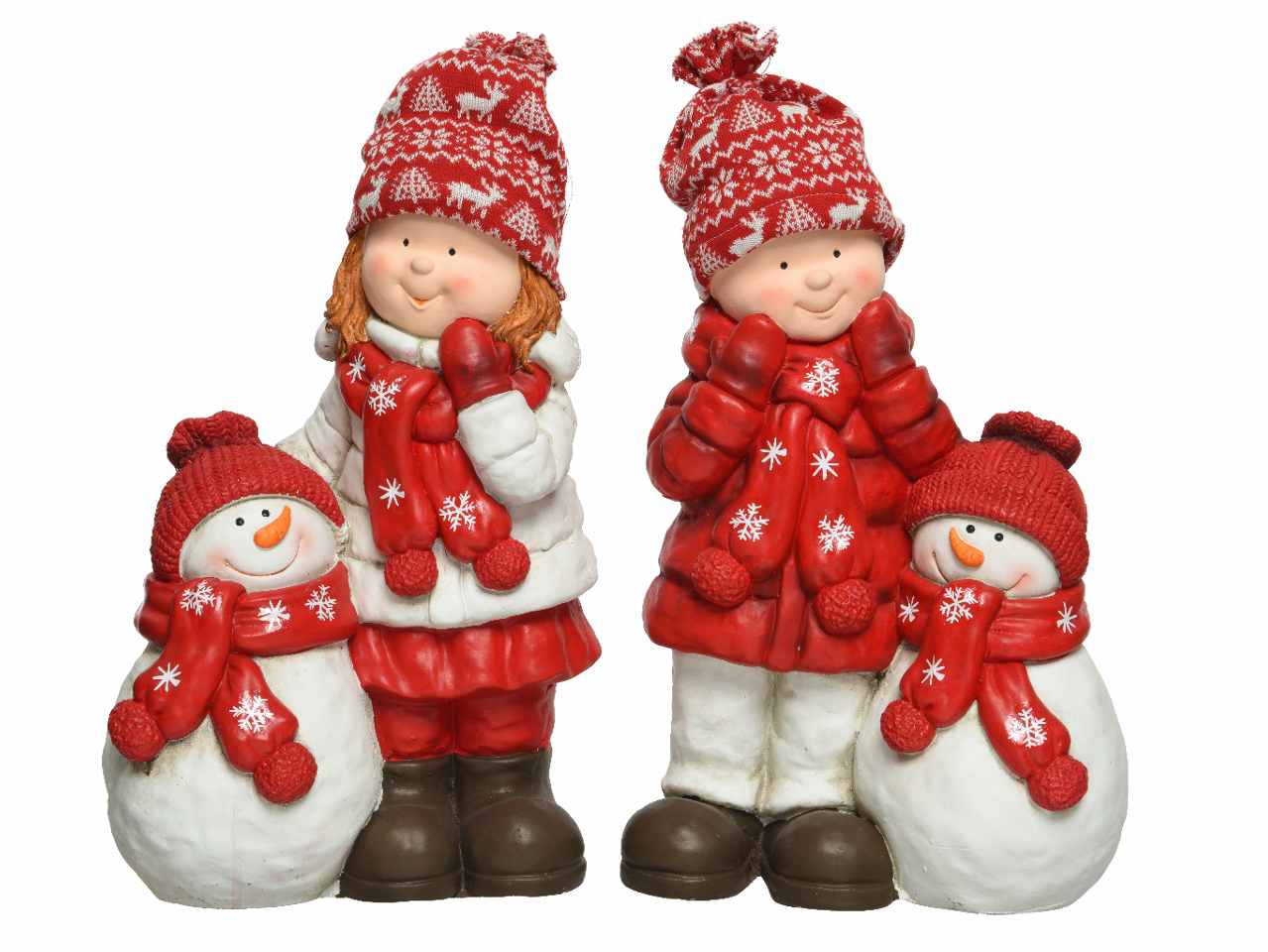 Bimbo con pupazzo di neve 25x14x40cm in polimagnesio