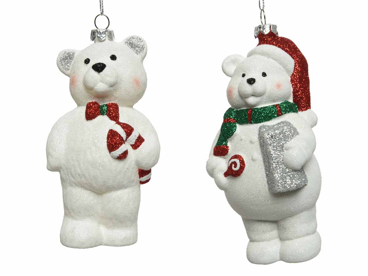 Appendino orso bianco con glitter 6,6x6x12,7cm