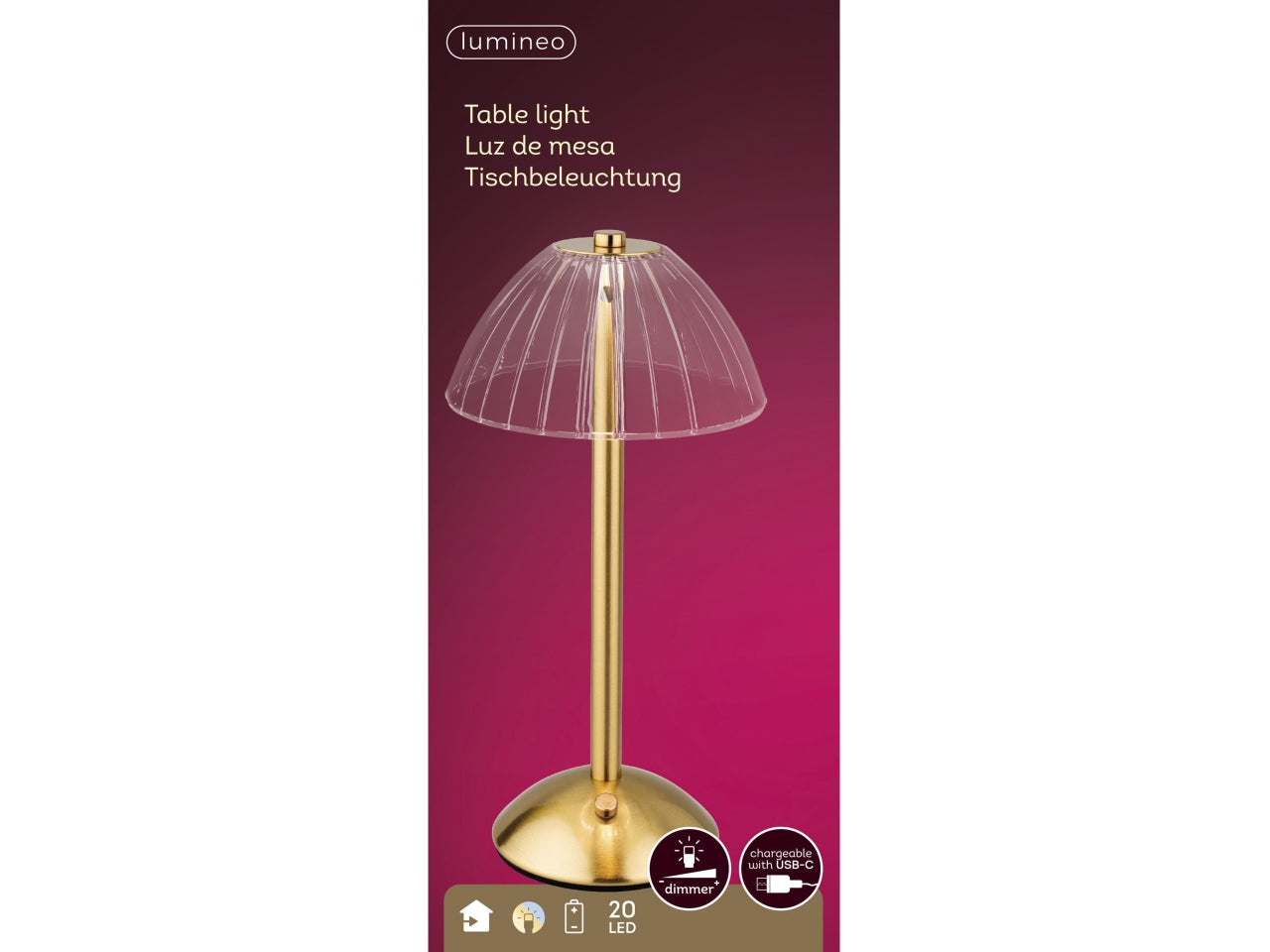Lampada da tavolo a led in plastica d.15x30cm a batteria oro