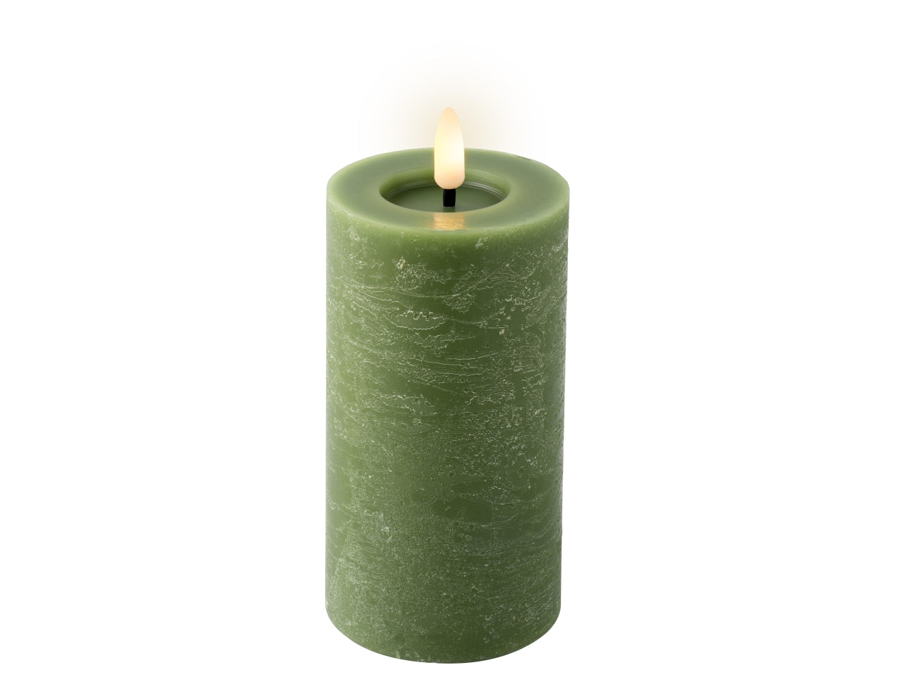 Candela con stoppino e led d.7x15cm a batteria verde