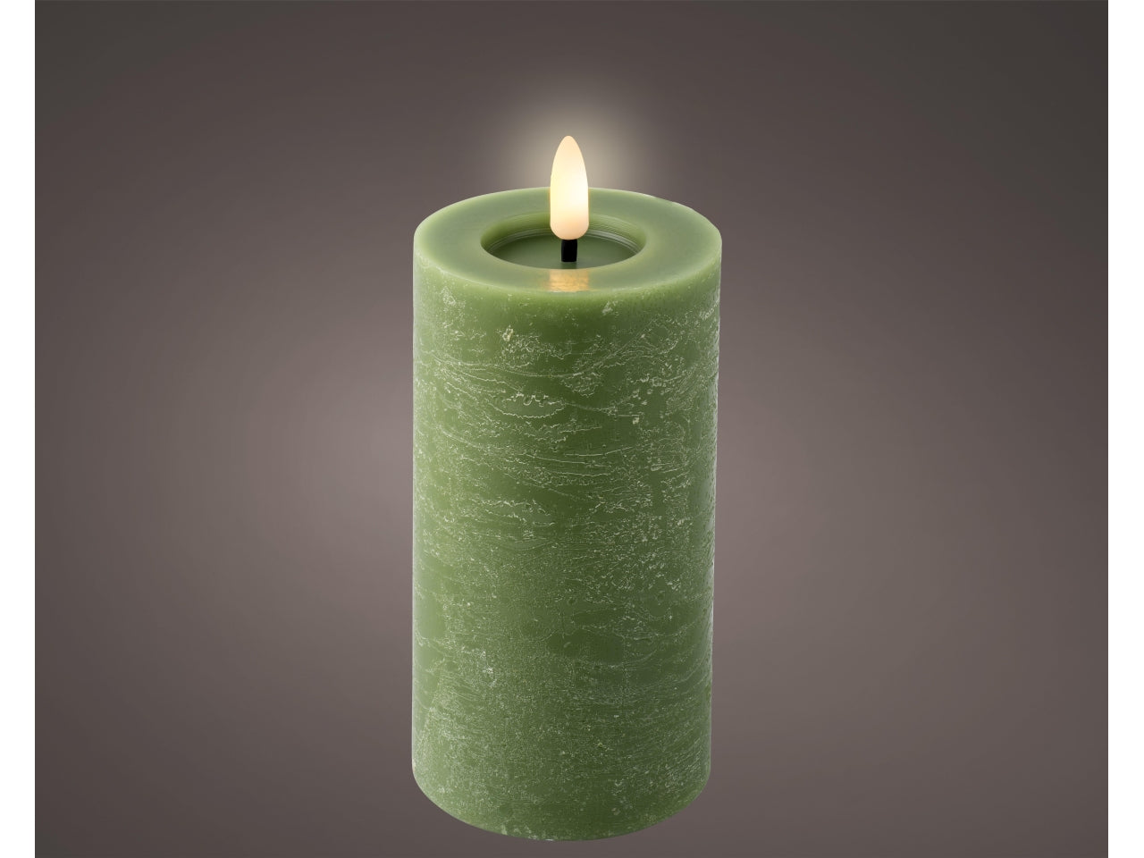 Candela con stoppino e led d.7x15cm a batteria verde