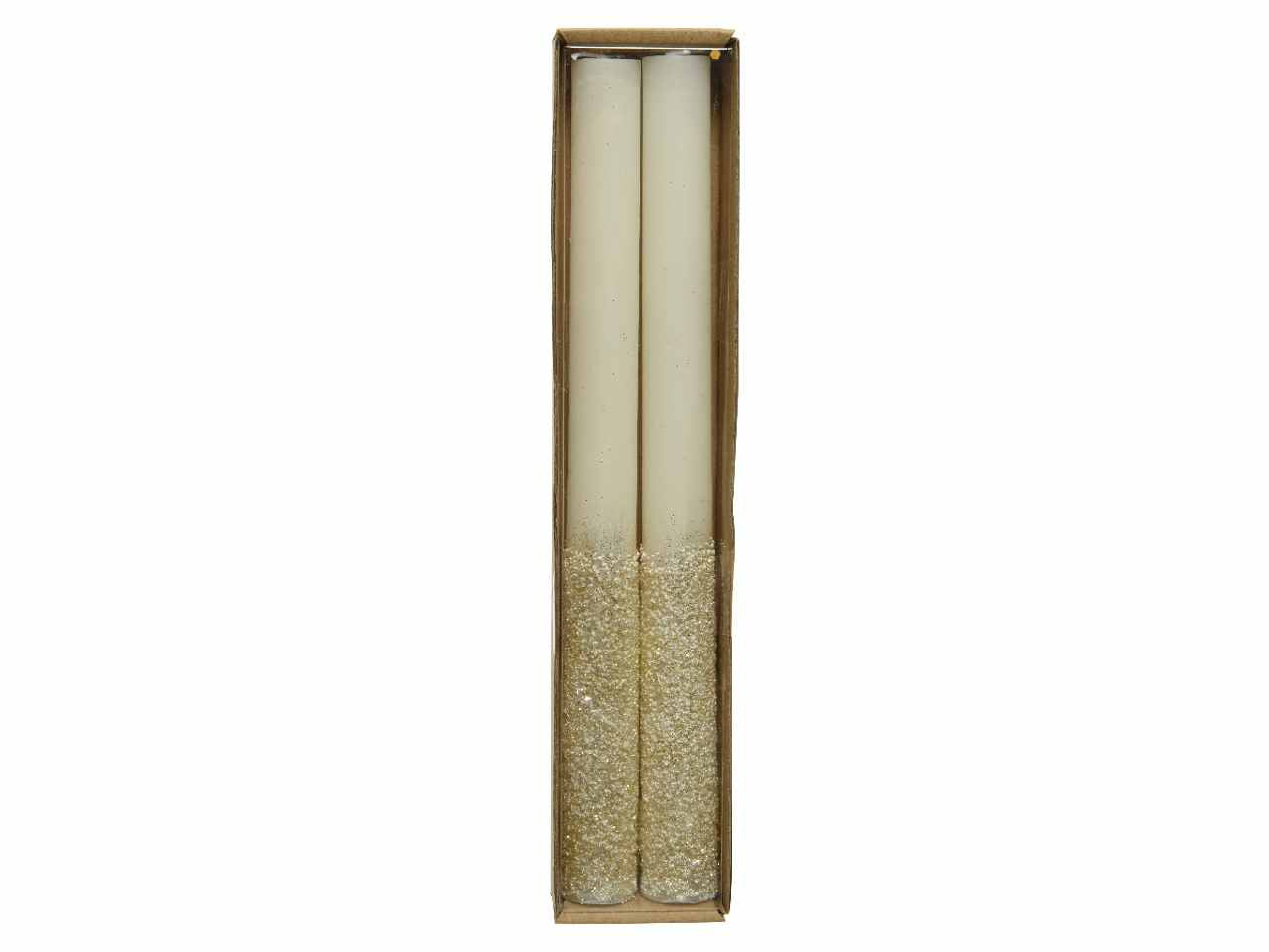 Candela con granelli e glitter 25xd.2,2cm bianco latte
