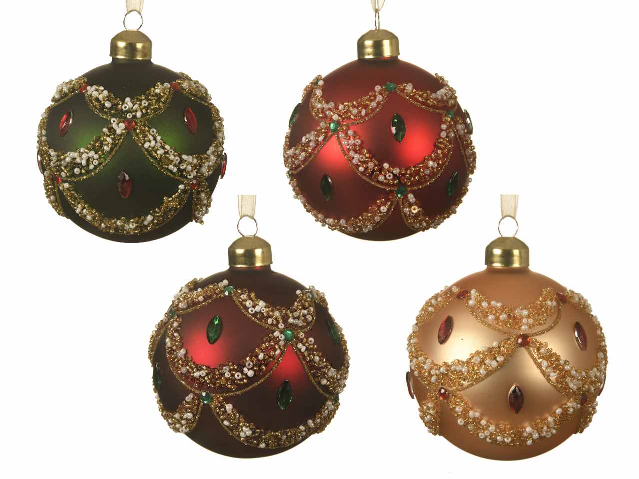 Sfera in vetro opaco 8cm con glitter e cristalli