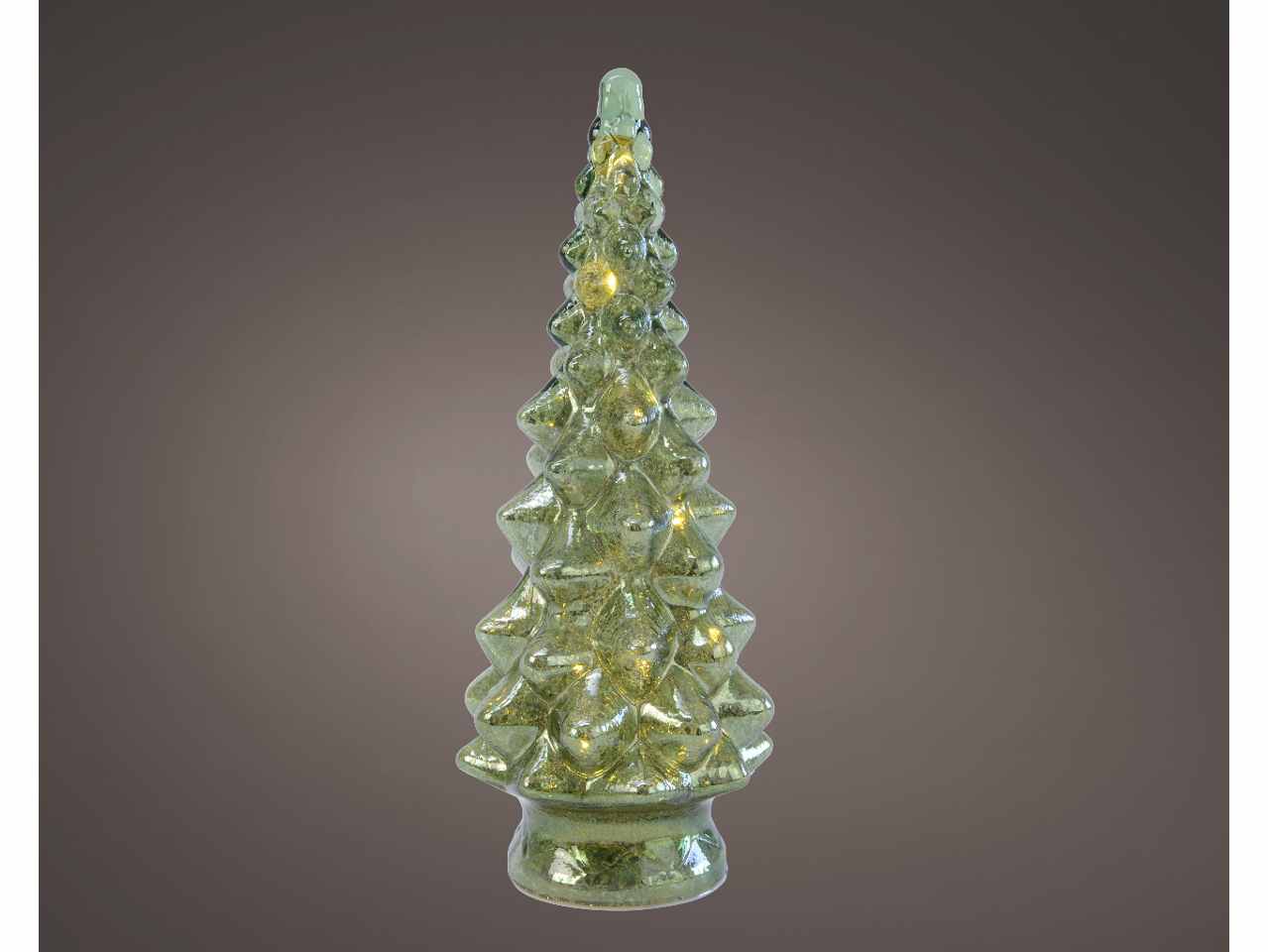 Albero in vetro verde 33cm d.13,3cm con micro led bianco caldo funzionamento a batteria uso interno