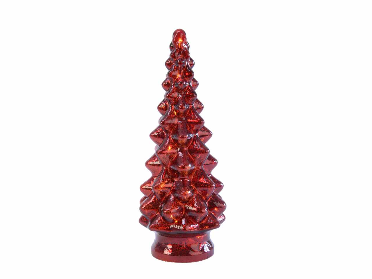 Albero in vetro rosso 33cm d.13,3cm con micro led bianco caldo funzionamento a batteria uso interno