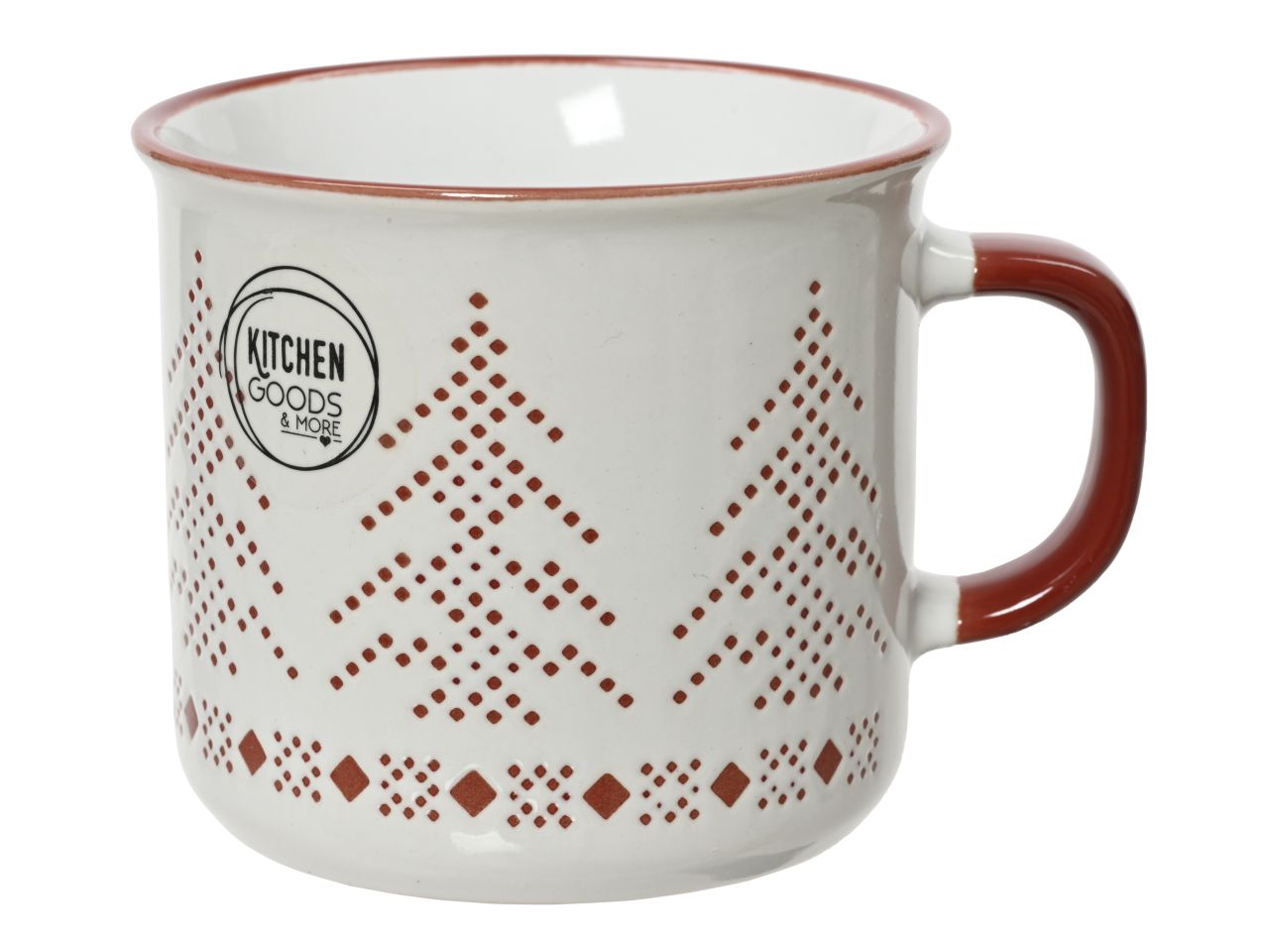 Mug rotonda in gres con motivo albero di natale colore rosso e bianco misura lun.11.2cm x lar.9cm x alt.8cm