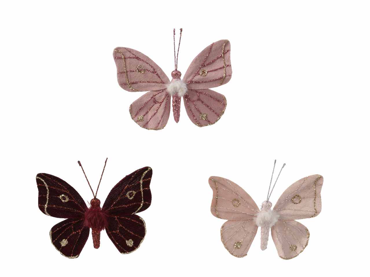Farfalla in velluto con clip 2x14x11cm nei colori rosa e rosso