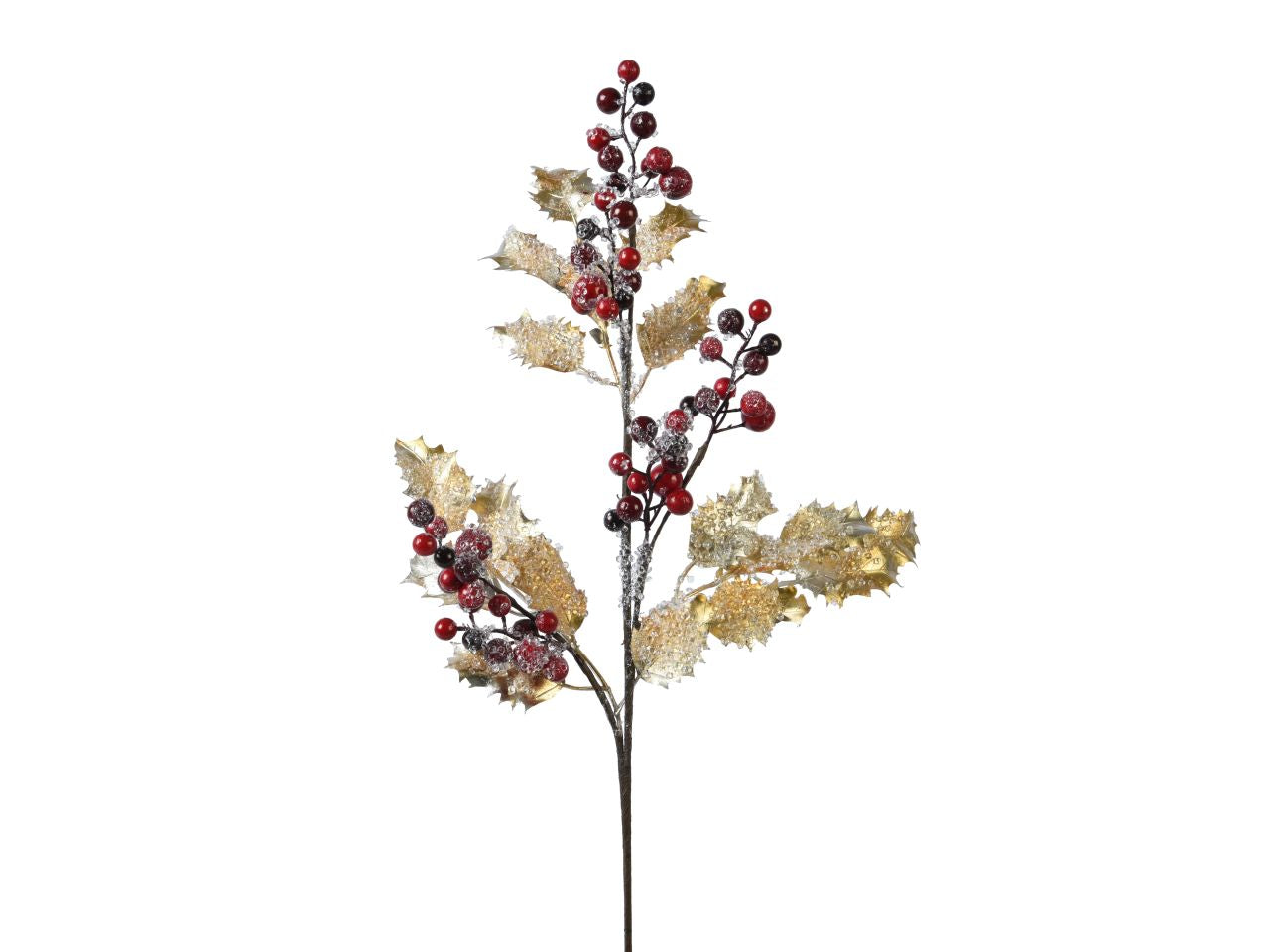 Ramo satinato con bacche glitterate colore oro chiaro misura lun.16cm x lar.3,5cm x alt.70cm