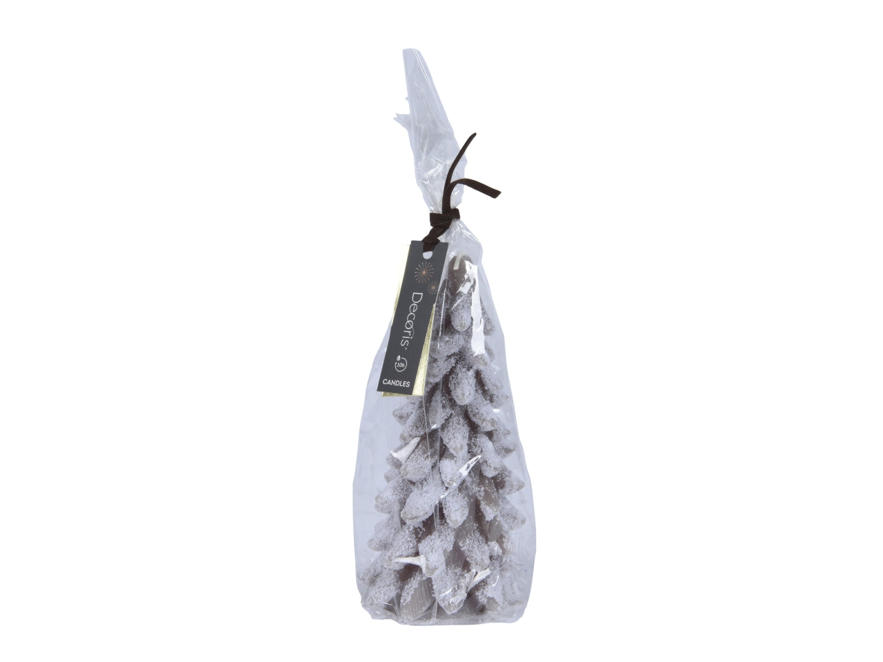 Candela di cera d.9,5x20cm a forma di albero glitterata marrone