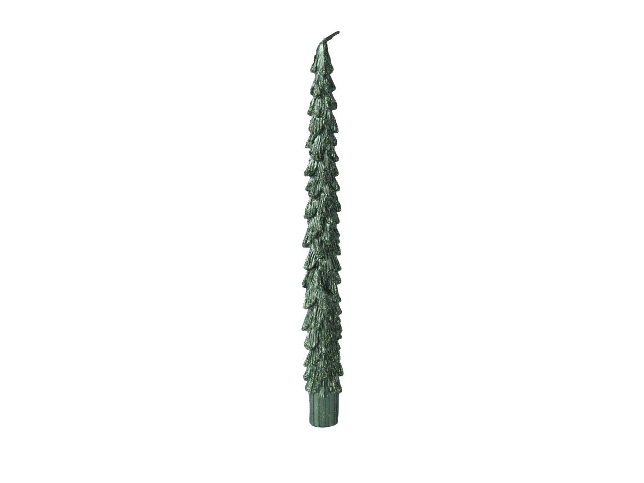 Candela di cera d.2,2x25cm a forma di albero glitterata verde