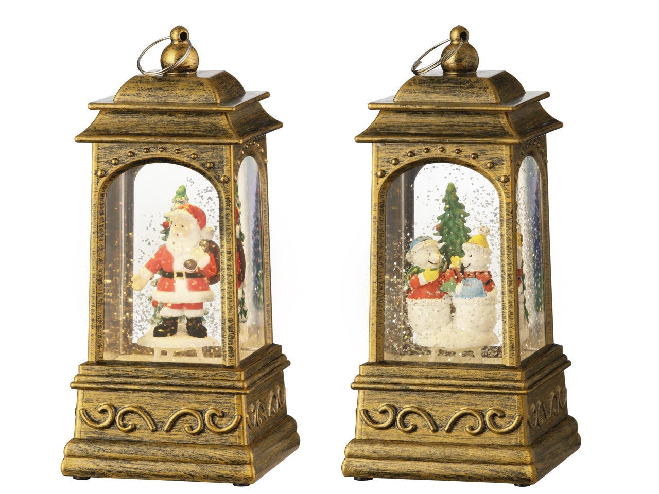 Scenario natalizio a led con acqua 9x9x20,5cm a batteria oro in 2 assortimenti